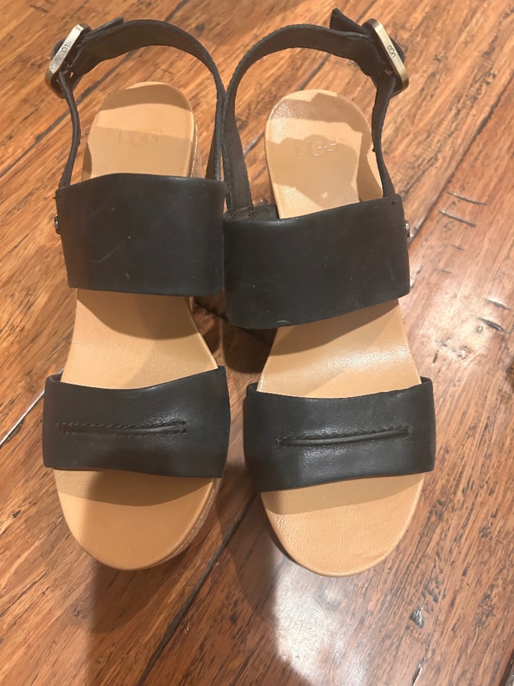 UGG Elena II Black Platform Wedge Sandal size 7.5 - Picture 2 of 8